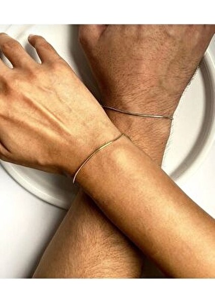 Gümüş ve Altın Kaplama Iki Adet Yılan Zincir Bileklik, Sevgili Bilekliği, Sevgililer Günü Hediyesi