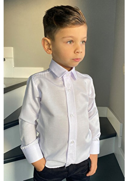 Erkek Çocuk Gömlek Uzun Kol Beyaz Renk Klasik Kesim Papyon ve Askı Seti fırsatları