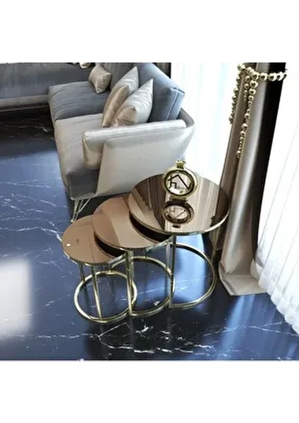 Gold Metal Zigon Sehpa ''bronz Ayna '' Gold Bronz Ayna Sehpa