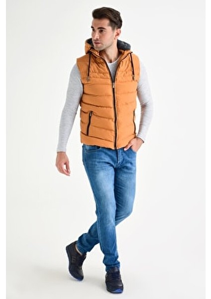 Erkek Safran Kapüşonlu Polar Astarlı Şişme Yelek fiyatları
