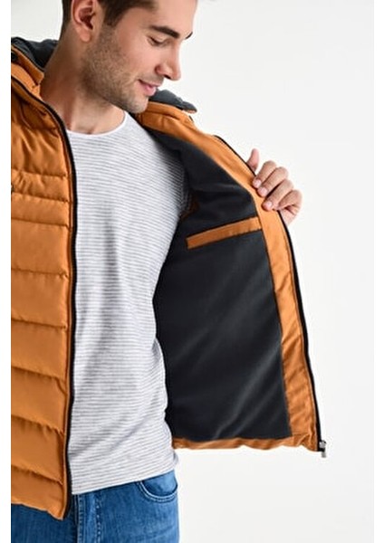 Erkek Safran Kapüşonlu Polar Astarlı Şişme Yelek modelleri
