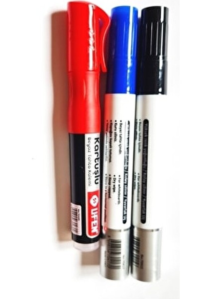 3'lü Tahta Kalemi - 1 Kartuşlu Kırmızı 1 Normal Mavi 1 Normal Siyah Ufen