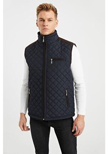 Erkek Lacivert Polar Astarlı Rahat Kalıp Kapitone Yelek