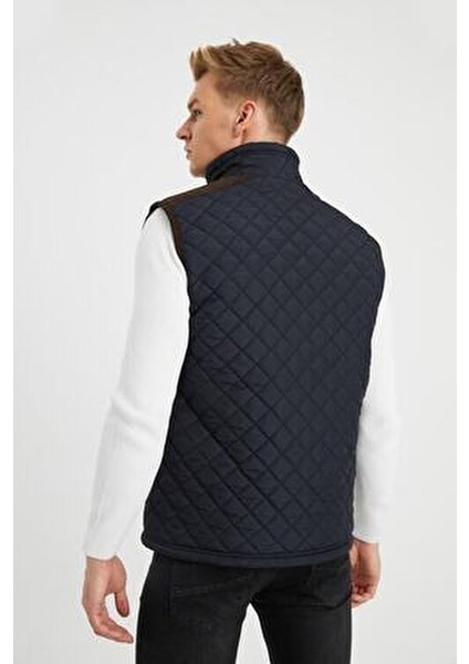 Erkek Lacivert Polar Astarlı Rahat Kalıp Kapitone Yelek