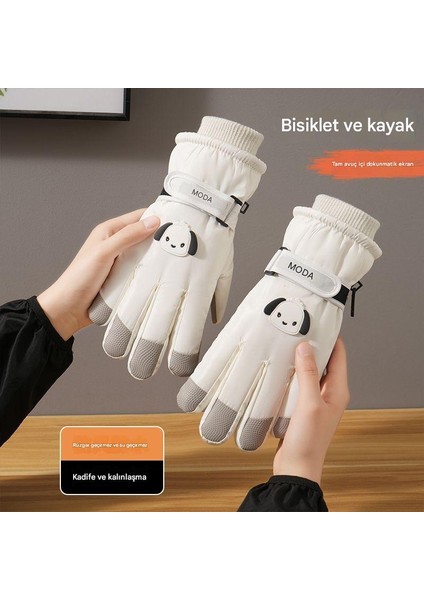 Beyaz Sevimli Pacha Köpek Elnleri Sonbahar ve Kış Sıcak Dokunmatik Ekran Soğuk Geçirmez Su Geçirmez Artı Kadife Kalın Dış Mekan Bisiklet Elnleri (Yurt Dışından) fırsatları