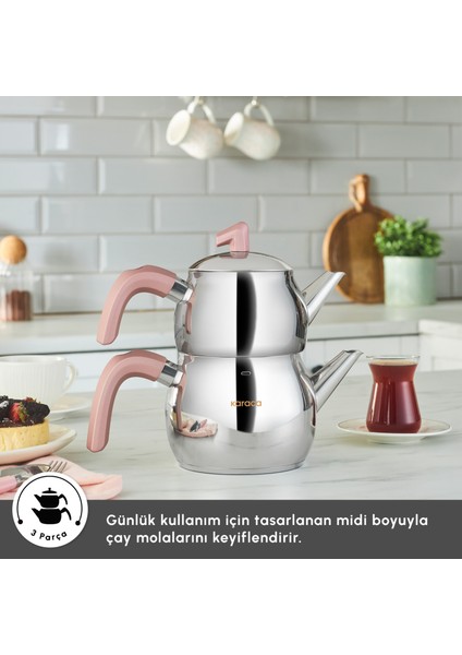 Belinay İndüksiyon Tabanlı Midi Rose Çaydanlık Takımı