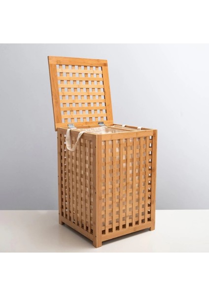 Büyük Boy Ahşap Bambu Kirli Sepeti 45X45X62 fiyatları