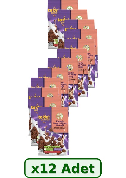 Glutensiz Kahvaltılık Kakaolu Mısır ve Pirinç Gevreği 220 gr x 12 Adet