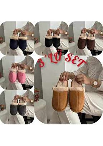 3 Lü Paket Karma Renk Ev Terliği Çeyiz Terliği Kışlık Terlik Ses Yapmaz Hafif Taban Taban