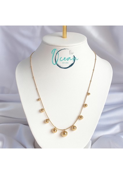 Çelik Gold Renk Top Model Kadın Kolye