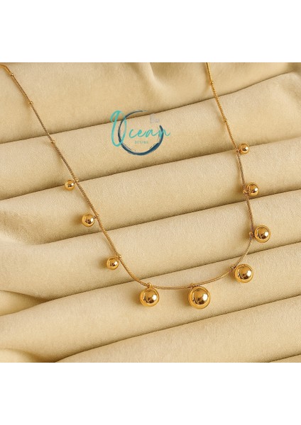 Çelik Gold Renk Top Model Kadın Kolye modelleri