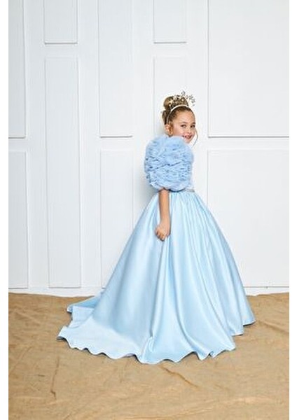Mavi Rosetta Kız Çocuk Abiye Elbise Tek Omuz A-Line Düğün İçin Maxi Boy indirimleri