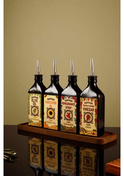 250ML Carmen Serisi Ahşap Stantlı Zeytinyağı,ayçiçek Yağı, Nar Ekşisi, Sirke Şişesi Set fiyatları
