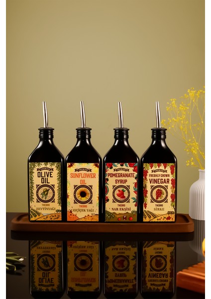 250ML Carmen Serisi Ahşap Stantlı Zeytinyağı,ayçiçek Yağı, Nar Ekşisi, Sirke Şişesi Set modelleri