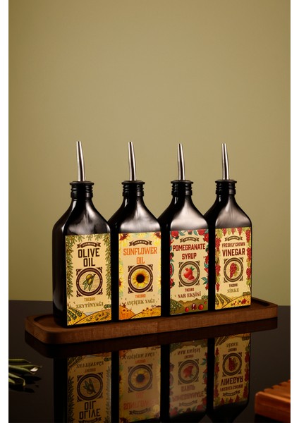 250ML Carmen Serisi Ahşap Stantlı Zeytinyağı,ayçiçek Yağı, Nar Ekşisi, Sirke Şişesi Set fırsatları
