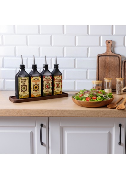 250ML Carmen Serisi Ahşap Stantlı Zeytinyağı,ayçiçek Yağı, Nar Ekşisi, Sirke Şişesi Set indirimleri
