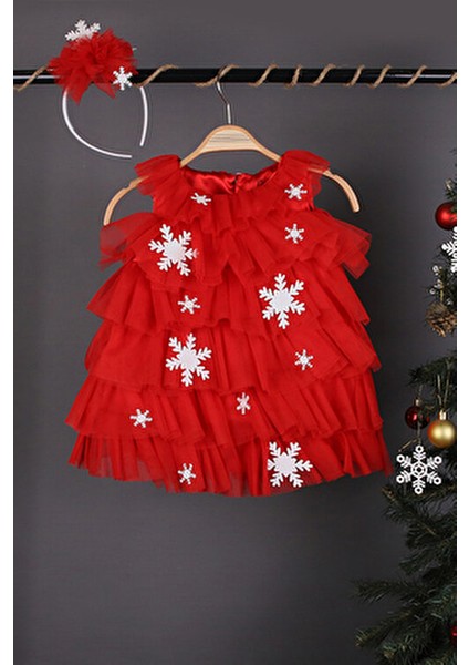 Kartanesi Detaylı Tokalı Kız Çocuk Noel Elbise modelleri