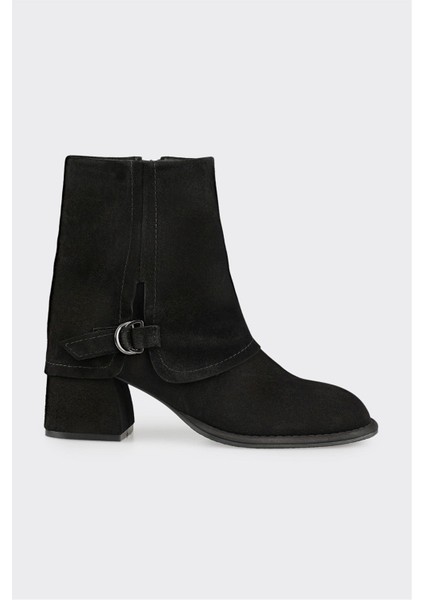 Siyah Deri Kadın Klasik Bot