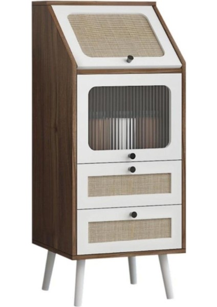 Pc Rattan Camlı Ayaklı Çok Amaçlı Dolap