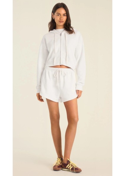 Kadın Crop Kapüşonlu Sweatshirt ve Şort Takımı – Sonbahar/kış Ev Koleksiyonu
