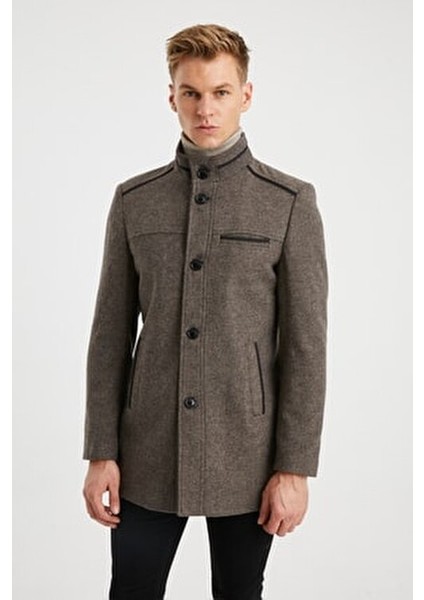 Erkek Toprak Kapitone Astarlı Yün Karışımlı Kaşe Kaban fiyatları