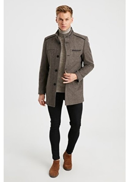 Erkek Toprak Kapitone Astarlı Yün Karışımlı Kaşe Kaban modelleri