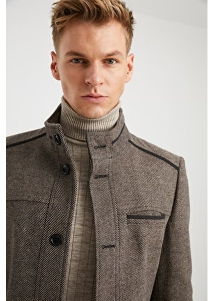 Erkek Toprak Kapitone Astarlı Yün Karışımlı Kaşe Kaban fırsatları