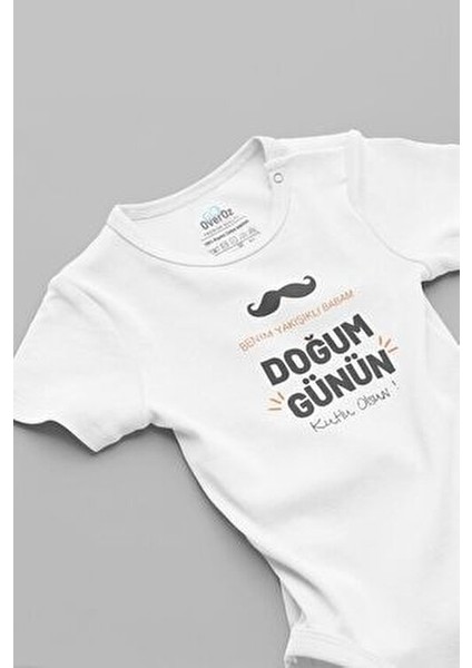 Organik %100 Pamuk Doğum Günün Kutlu Olsun Baba Yazılı Bebek Body Badi Çıtçıtlı Zıbın 5743