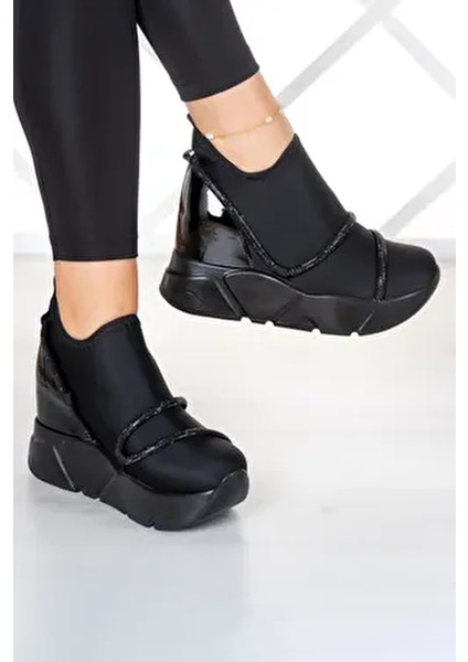 Barbara Siyah Streç Gizli Dolgu Spor Ayakkabı