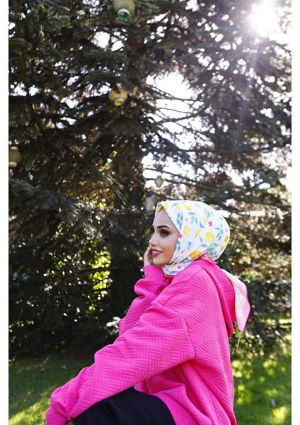 Limon Desenli Eşarp Fuşya