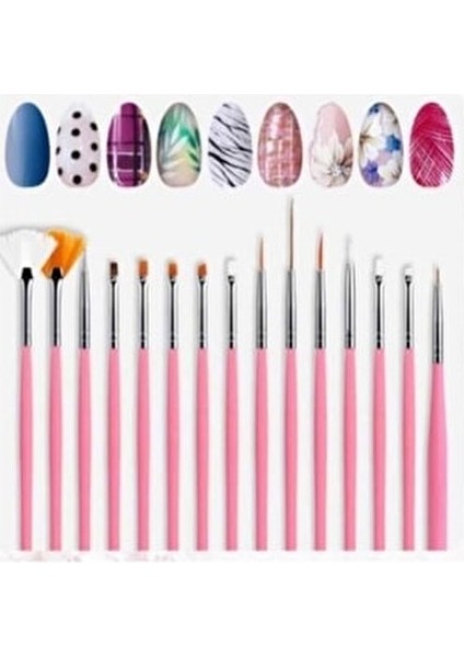 Tırnak Süsleme Fırça Seti 15 Parça Pembe Renk ile Yaratıcı Nail Art Uygulamaları
