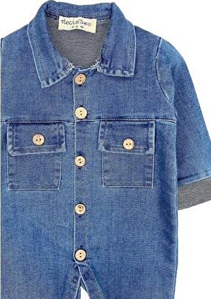 Mavi Düğme Detaylı Bebek Kot Tulum Uzun Kol Regular Kesim Pamuklu Kumaş fiyatları