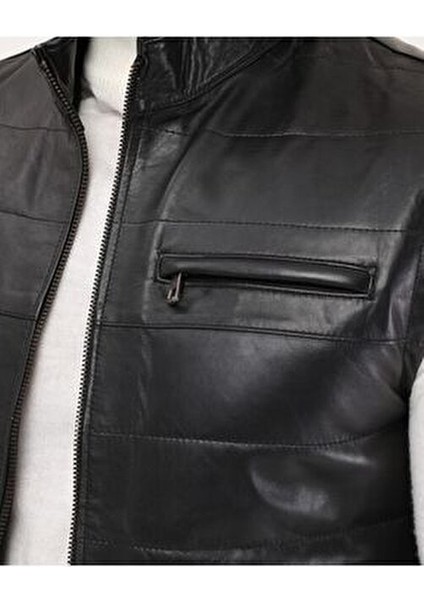 Deri Şişme Yelek Siyah Renk Erkekler İçin Slim Fit Şık Tasarım 2023 Sezonu