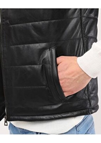 Deri Şişme Yelek Siyah Renk Erkekler İçin Slim Fit Şık Tasarım 2023 Sezonu