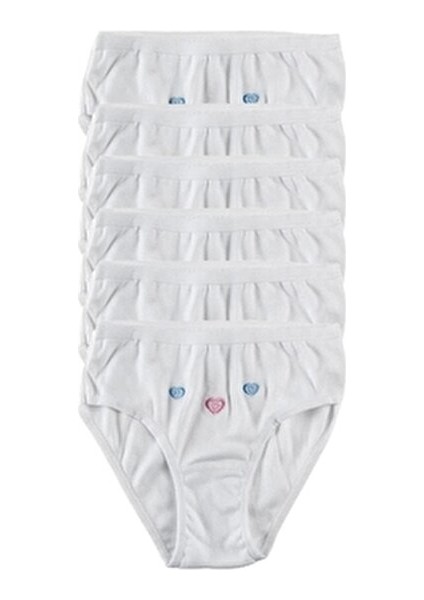 Kız Çocuk Beyaz 6'lı Paket Ince Bel Bato Işlemeli Külot