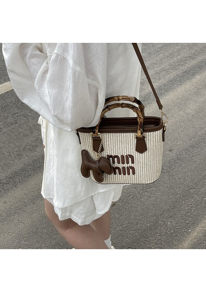 2025 Yeni Bahar Modası Kontrast Renk Hasır Bambu Sepet Çanta Kova Çanta Omuz Çapraz Çanta Kadın Çantası (Yurt Dışından) fiyatları