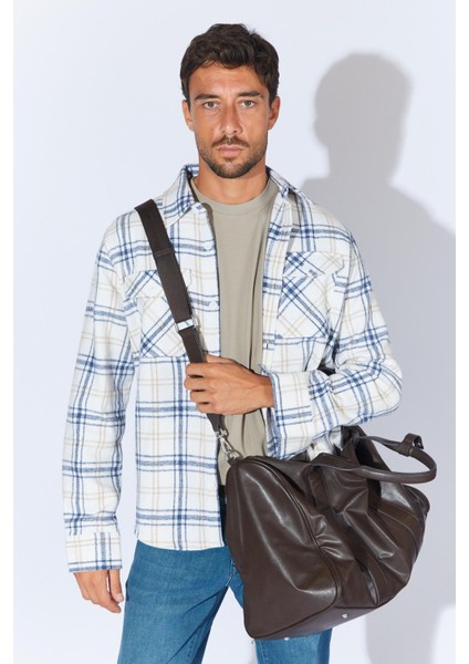 Erkek Ekru Uzun Kollu Flanel Çift Cep Kapakalı Regular Gömlek fiyatları