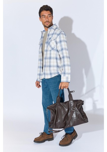 Erkek Ekru Uzun Kollu Flanel Çift Cep Kapakalı Regular Gömlek modelleri