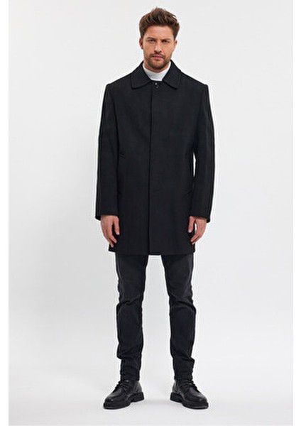 Siyah Kaşe Kaban Erkek Regular Fit Gömlek Yaka Kalın Astar ile Günlük Kullanım fiyatları