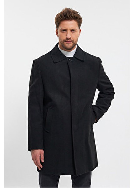 Siyah Kaşe Kaban Erkek Regular Fit Gömlek Yaka Kalın Astar ile Günlük Kullanım indirimleri