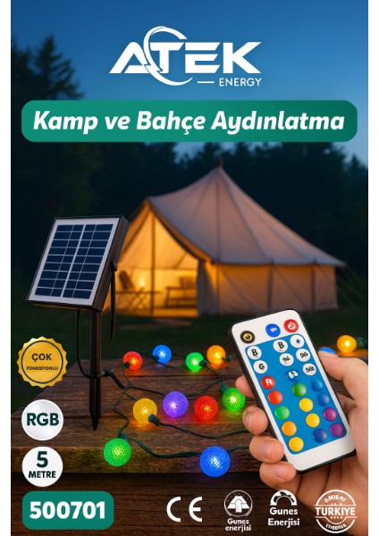 Rgb Güneş Enerjili Boncuk Kamp ve Bahçe Aydınlatma