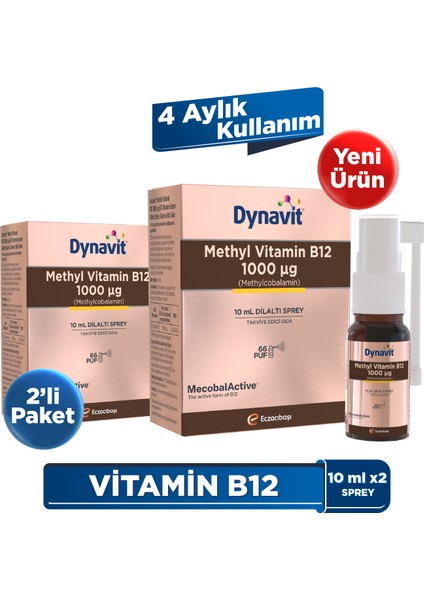 Methyl Vitamin B12 1000mcg 10mL Dilaltı Sprey- 2’li Avantaj Paketi- Aile Boyu B12 Vitamini