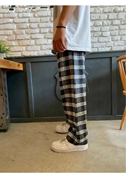 Limited Edition Siyah Y2K Ekose - Kareli Desen Model Bol Paça Relaxed Unisex Oversize Pijama Altı modelleri