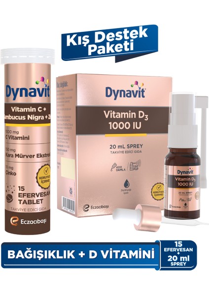 C Vitamini & Sambucus Nigra 15 Efervesan Tablet & Vitamin D3 1000 Sprey 20 ml