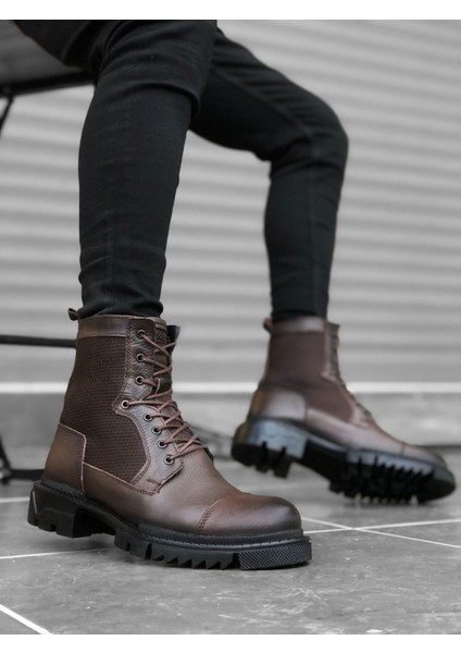 ET0183 Içi Dışı Hakiki Deri Kahverengi Erkek Postal Bot