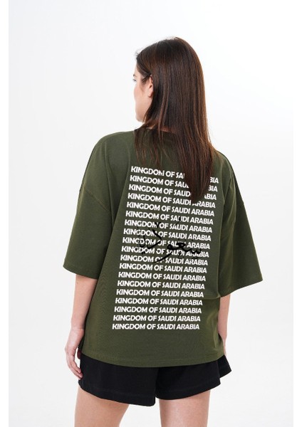 -Kadın Baskılı Suudı Tişört Oversize Bisiklet Yaka T-Shirt