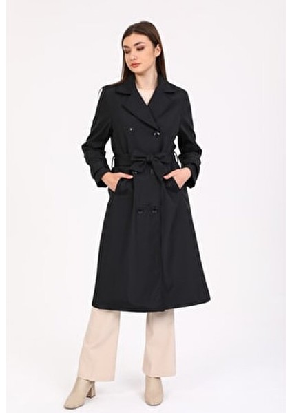 Kadın Siyah Astarlı Kemerli Trençkot fiyatları