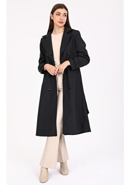 Kadın Siyah Astarlı Kemerli Trençkot modelleri