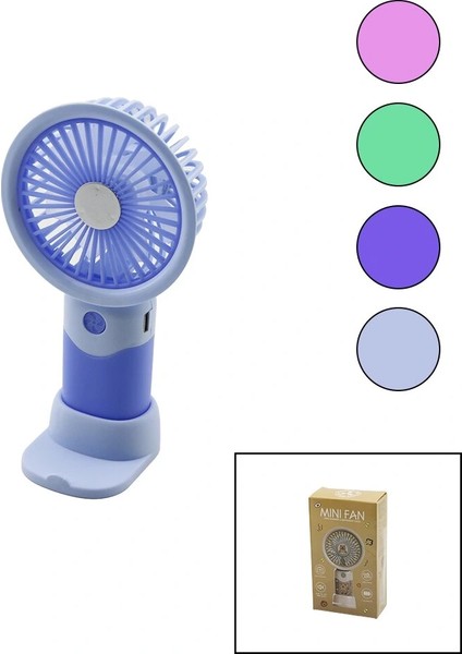 USB Şarjlı Mini El Fanı Çap:8.4 - Y:16CM Sabit Başlık 3-Kademe Hızt Elefonluklu Masaüstü Ayak Vantilatör (5047)