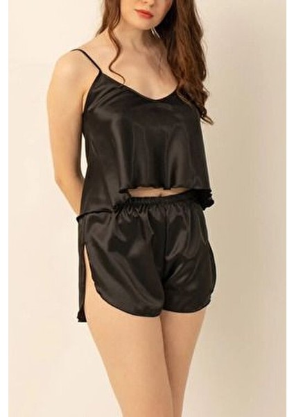 Ayarlanabilir Askılı Saten Şortlu Gecelik Takım - Rahat, Çeyizlik, Ince Askılı,yırmaçlı